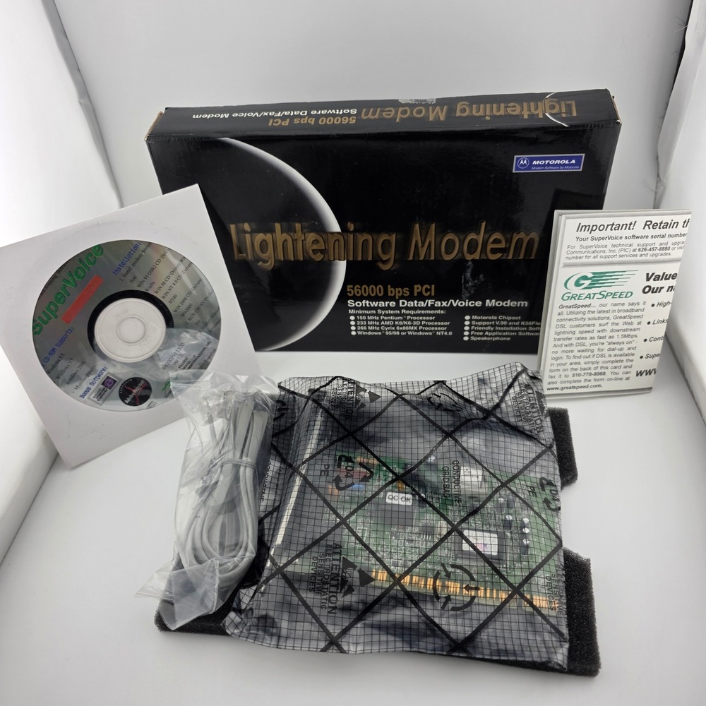 Motorola Lightening Modem PCI 56K Black‎ New Vintage Internal Fax Voice Card